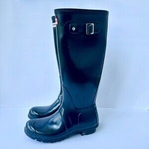Hunter Boots Women's Original Tall Gloss Rain Boot Navy Size 7